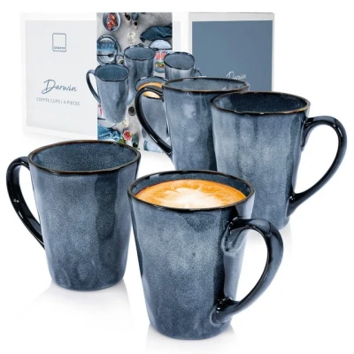 Abbildung von SÄNGER Becher Darwin Kaffeebecher Set (4 teilig), Steingut, Handmade, 500 ml, Blau, Premium Collection