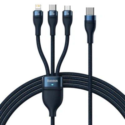 Abbildung von Baseus 3in1 USB Kabel Flash Serie 2, C + Micro Lightning, 100W, 1,5m (blau)