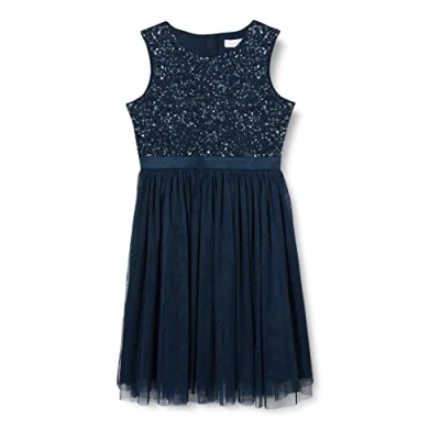 Abbildung von Maya Deluxe Mädchen Paillettenverziertes Hochzeit Und Geburtstag Festlich Mit Bandschleife Brautjungfernkleid Kleid, Navy, 9 10 Jahre EU