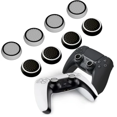 Abbildung von MatoSan® 8 Stück Black &amp; White PS5 Zubehör Thumbstick Silikon Kappen Controller Grip, PS4 Sticks, Xbox Schutz Erhöhte Präzision Langlebigkeit