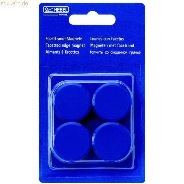 Abbildung von MAUL Facetterand Magnete (4 Stück) MAULpro Ø 29mm Mini aus Kunststoff Starke für Whiteboard und Magnettafel ideal Büro, Homeoffice Werkstatt Blau