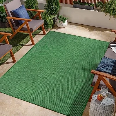 Abbildung von Jimri In &amp; Outdoor Teppich Wetterfester für Balkon, Terrasse, Garten, Wohnzimmer, Küche Strapazierfähiger Bodenteppich, Widersteht UV Strahlen Wasser Größe 80 x 150 cm, Grün