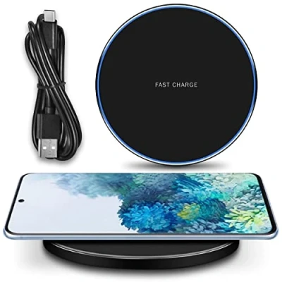 Abbildung von QI Fast Wireless Ladegerät 15W kompatibel mit Samsung Galaxy S24 S23 S22 S21 S20 Plus Ultra FE Kabelloser Charger Induktive Universal Ladestation, Farbe:Schwarz