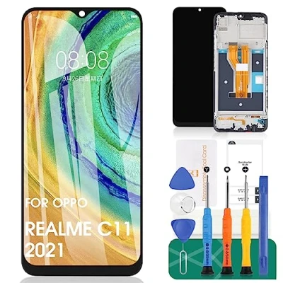 Abbildung von für Oppo Realme C11 2021 Bildschirm Ersatz C20 LCD Display C21 Touchscreen Digitizer Assembly RMX3231 Reparatursets mit Rahmen (schwarz)