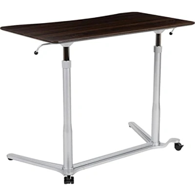 Abbildung von Flash Furniture Merritt Computer Schreibtisch zum Hinstellen, dunkle Holzmaserung, ergonomischer mit 95 cm Breite (Verstellbarer Bereich 73,7 103,5 cm)