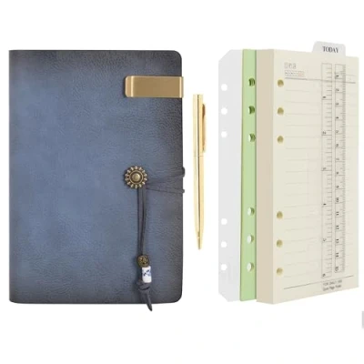 Abbildung von Wonderpool Leder Tagebuch Notizbuch RingbuchNachfüllbarer Ordner Schreibpapier Spirale Business Notizblöcken Vintage Einband für Büro Plan Reisen Organizer (a Nebelblau, A6)