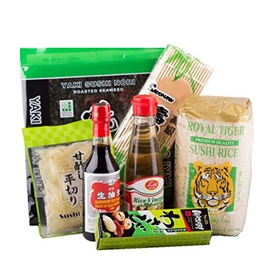 Abbildung von Sushi Starter Set 7 teilig + Gratis Reislöffel Pamai Pai® Wasabi Nori Sushimatte Sojasoße
