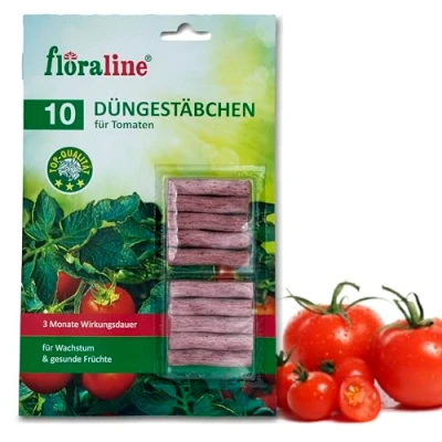 Abbildung von floraline® 10x Tomaten Düngestäbchen Tomatendünger für bis zu 3 Monate hohe Ernten und schmackhafte Früchte pro Stäbchen Schonende &amp; kinderleichte Anwendung
