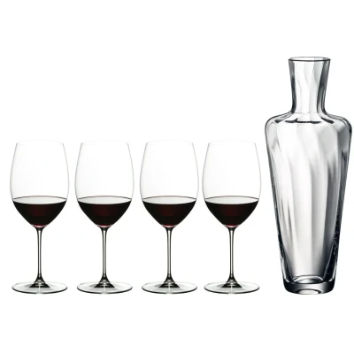 Abbildung von Riedel Rotweinglas Set Veritas Cabernet / Merlot 4 Stück mit Mosel Karaffe