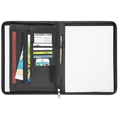 Abbildung von Wedo 5864301 Tagungsmappe Accento DIN A4 aus Kunstleder, Reißverschluss, Außenfach, mehrere Innenfächer Gummizugschlaufe inklusiv Schreibblock, Schwarz
