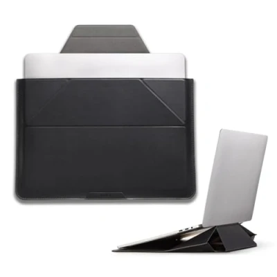 Abbildung von MOFT Laptoptasche Hülle &amp; Laptop Ständer für 13 14 Zoll Laptop, Vegan Leder mit Erweiterbarem Stauraum, 2 Verstellbare Winkel, Kompatibel MacBook Air/Pro Zoll, Schwarz
