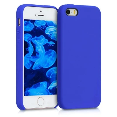 Abbildung von kwmobile Hülle kompatibel mit Apple iPhone SE (1.Gen 2016) / 5 5S Silikon Handy Case Handyhülle weiche Oberfläche kabelloses Laden Baltik Blau