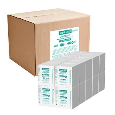 Abbildung von Medrull Kompressen nicht gewebt STERIL ULTRASOFT 4 lagig 10 x cm Verpackt 2 Stück 20 Papierbeuteln (40 Stück) boxen
