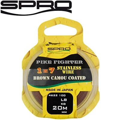 Abbildung von Spro Pike Fighter 1x7 Coated Wire 20m Stahlvorfach zum Raubfischangeln, Vorfachmaterial für Hechtvorfach, Spinnvorfach, Durchmesser/Tragkraft:0.40mm / 20lb 9.1kg Tragkraft
