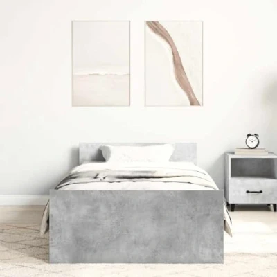 Abbildung von vidaXL Bettgestell, Bettrahmen mit Lattenrost, Bett Gästebett Kopfteil Fußteil, Einzelbett Schlafzimmerbett Schlafzimmermöbel, Betongrau 100x200cm Holzwerkstoff