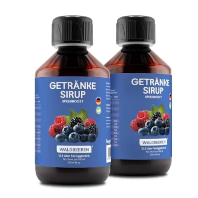 Abbildung von hCGC® Immunsystem Sirup SpeedBoost 2x 250ml, Vegan Zuckerfreies Getränkekonzentrat für 12,5L Fertiggetränk Fruchtsirup Booster mit Vitaminen, Magnesium &amp; L Carnitin Waldbeere