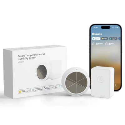 Abbildung von Meross WLAN Hygrometer Thermometer Innen, Smart Temperatur und Luftfeuchtigkeitsmesser mit Solarenergieversorgung, App Benachrichtigung, Kompatibel Apple HomeKit, Alexa, Google Home, 1 Hub
