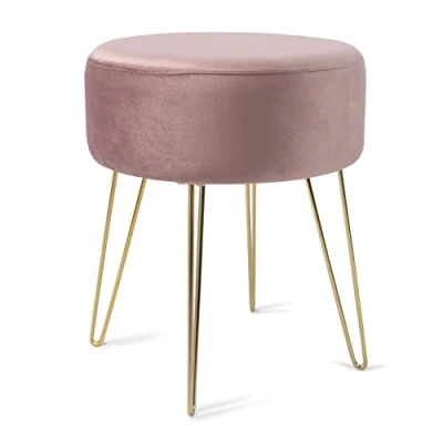 Abbildung von Zedelmaier Schminkhocker samt Schminktisch Hocker rund fußhocker Pouf fusshocker Polsterhocker für Wohnzimmer Schlafzimmer mit Metallbeinen Pink
