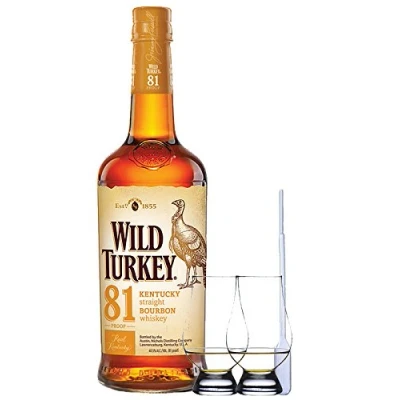 Abbildung von Wild Turkey 81 Proof Bourbon Whiskey 0,7 Liter + 2 Glencairn Gläser Einwegpipette 1 Stück