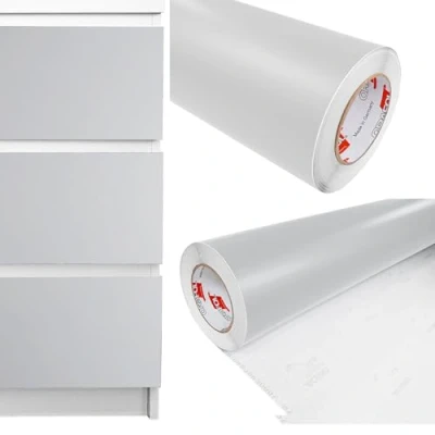Abbildung von DecoMeister Klebefolien Deko Folie Selbstklebefolie Selbstklebende Möbelfolie Einfarbig für Interior Exterior Einheitliche Farbe Fertigrolle 100cm x 1000cm Hellgrau Matt