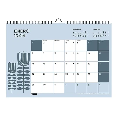 Abbildung von Miquelrius Wandkalender 2024, A3 Größe: 420 x 296 mm, mit Platz zum Notieren, Doppelspiralbindung, Spanisch, 12 Farben