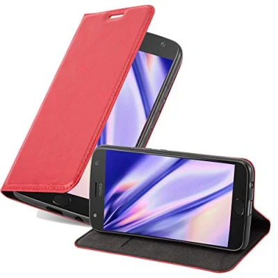 Abbildung von Cadorabo Hülle kompatibel mit Motorola Moto X4 aus Premium Kunst Leder Flip Klappbare Stoßfeste Magnetische [Standfunktion] [Kartenfächern] Cover für Tasche in Rot