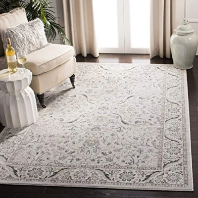 Abbildung von SAFAVIEH Traditionell Teppich für Wohnzimmer, Esszimmer, Schlafzimmer Isabella Collection, Kurzer Flor, Hellgrau und Creme, 160 X 229 cm