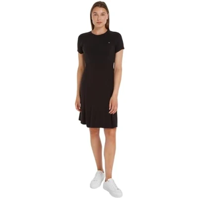 Abbildung von Tommy Hilfiger FIT AND Flare MIDI Strickkleid, Damen, Größe: XXS, Black