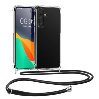 Abbildung von kwmobile Necklace Case kompatibel mit Samsung Galaxy S24 Hülle Silikon Cover Handykette Band Handyhülle Schwarz Transparent