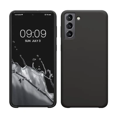 Abbildung von kwmobile Hülle kompatibel mit Samsung Galaxy S21 Plus Silikon Handy Case Handyhülle weiche Oberfläche kabelloses Laden Dunkelgrau