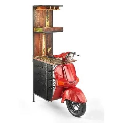 Abbildung von Kobolo Weinregal Anrichte Barregal Barwagen Scooter Bar Rosso Vintage 115x70x190 cm