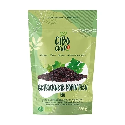 Abbildung von Korinthen Zum Backen Bio Ungeschwefelt 250g. Griechische Rosinen ohne Zuckerzusatz. Schwarze oder Zakynthische Rosinen. Reich an Vitaminen der Gruppe B und Eisen für Desserts Kuchen.
