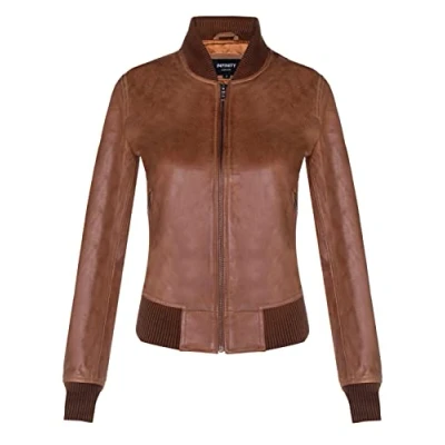 Abbildung von Infinity Leather Damen Leder MA 1 Bräunen Varsity Bomberjacke aus Echtem
