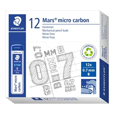 Abbildung von STAEDTLER 250 07 B Mars Micro Feinminen, Minendurchmesser 0.7 mm, B, 12 Stück, graphitgrau
