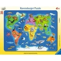 Abbildung von Ravensburger Puzzle Weltkarte mit Tieren. Rahmenpuzzle 30 Teile, Puzzleteile