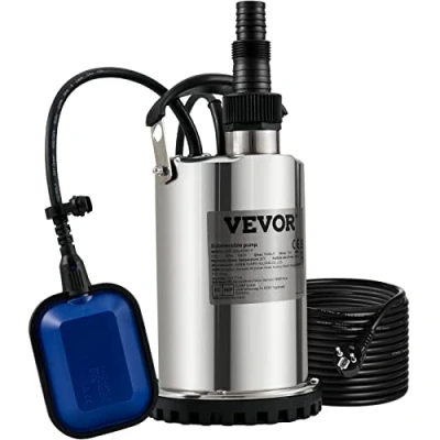 Abbildung von VEVOR Schmutzwasserpumpe 550W Tauchpumpe 230V Gartenpumpe Durchfluss 9500L/h Schmutzwassertauchpumpe IPX8 CE zertifiziert Auslass zuschneidbar zum Pumpen von Wasser aus Schwimmbädern Teichen Kellern