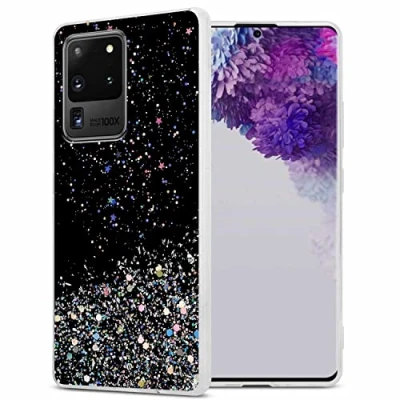 Abbildung von Cadorabo Hülle kompatibel mit Samsung Galaxy S20 ULTRA Rundumschutz TPU Silikon Case Mädchen Glitzer Strass Design Slim Kratzfest Weiche Gummi Bling Schutzhülle für in Schwarz