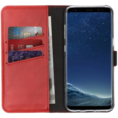 Abbildung von Samsung Galaxy S8 Hülle Echtleder Selencia Klapphülle Handyhülle Rot