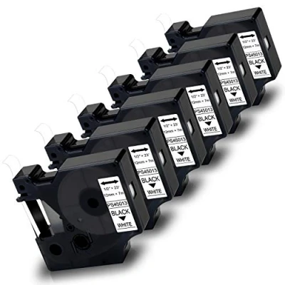 Abbildung von Pristar 12mm Kompatibel Schriftband für D1 45013 S0720530 1/2 Schwarz auf Weiß LabelManager 160 210D 280 360D 420P 450 400 500TS PnP LabelWriter Duo LabelPoint 100 250, 6 Stück