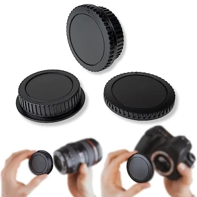 Abbildung von Lens Aid Set Gehäusedeckel + Objektivdeckel (hinten) passend für Sony Kamera Body und Objektiv mit E Mount Bajonett