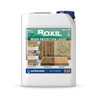 Abbildung von Roxil Holzimprägnierung 5L Bis zu 10 Jahre Witterungsschutz und Hydrophobierung für Weichholz gealtetes Hartholz Geeignet Holzmöbel, Gartenmöbel