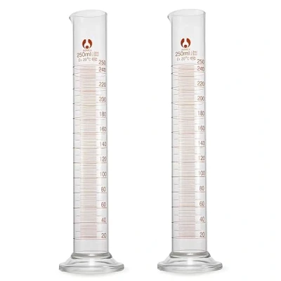 Abbildung von Messzylinder Glas 250ml, JESSTOLO 2 Stück Dickglas Graduierten Glasmesszylinder Borosilikatglas Labor Zylinder Messzylinder, Glass Cylinder 250ml