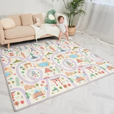 Abbildung von Babymatte Kindermatte Baby Spielmatte 180x200x1.5cm. Wendefähige und ungiftige Dicke Faltbare wasserdichte Schaumstoff Kinderteppich. Krabbelmatte Spiel Teppich Bodenmatte Kinder Matte Großformat