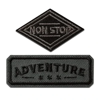 Abbildung von Mono Quick Aufnäher, Polyester, Adventure und Non Stop 2 Stück Bügelbild, Aufbügler, Applikationen, Patches, Flicken, zum aufbügeln, Größe: 2,8 x 5,7 cm