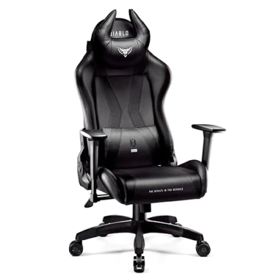 Abbildung von Diablo Gaming Stuhl X Horn 2.0 Bürostuhl Gamer Chair Schreibtischstuhl 3D Armlehnen Ergonomisches Design Nacken/ Lendenkissen Kunstleder Wippfunktion Schwarz King (XL)