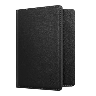 Abbildung von FINTIE Reisepass Impfpass Schutzhülle Premium Kunstleder Reisepasshülle Travel Organizer mit RFID Blockier für Kreditkarten, Ausweis, Reisedokumente Damen Herren, Schwarz