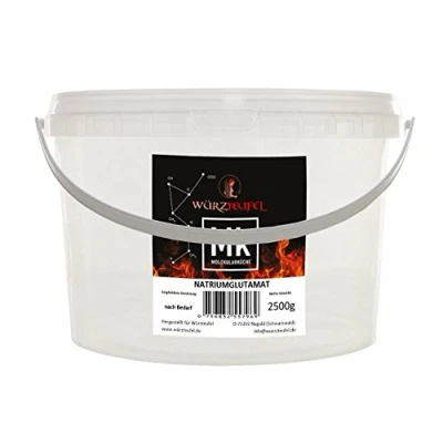 Abbildung von Glutamat, Natriumglutamat, Mononatriumglutamat Geschmacksverstärker E621. PE Eimer 2500g (2,5 KG)