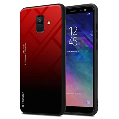 Abbildung von Cadorabo Hülle kompatibel mit Samsung Galaxy A6 2018 Schutzhülle TPU Silikon Case Glas Slim Kratzfest Weiche Gummi Rundumschutz für in Schwarz