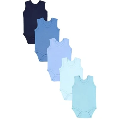 Abbildung von TupTam Baby Jungen Achselbody Weicher Body im 5er Pack aus Baumwolle, Unifarben OEKO TEX zertifiziert, Farbe: Dunkelblau Allure Hellblau Hellpetrol, Größe: 104