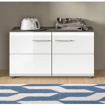 Abbildung von INOSIGN Sitzbank &quot;Rumba, Breite 80cm, Hochglanz Front, 2 Türen, Einlegeböden, 4 Fächer&quot;, Schuhbank, Schuhschrank, Flurbank, Flurmöbel